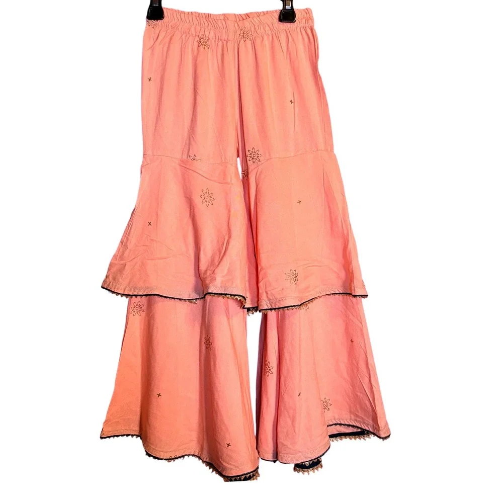 Readiprint‎ Fashions Sharara Pants Kids 26 Peach Good Tiered Floral Embroidery